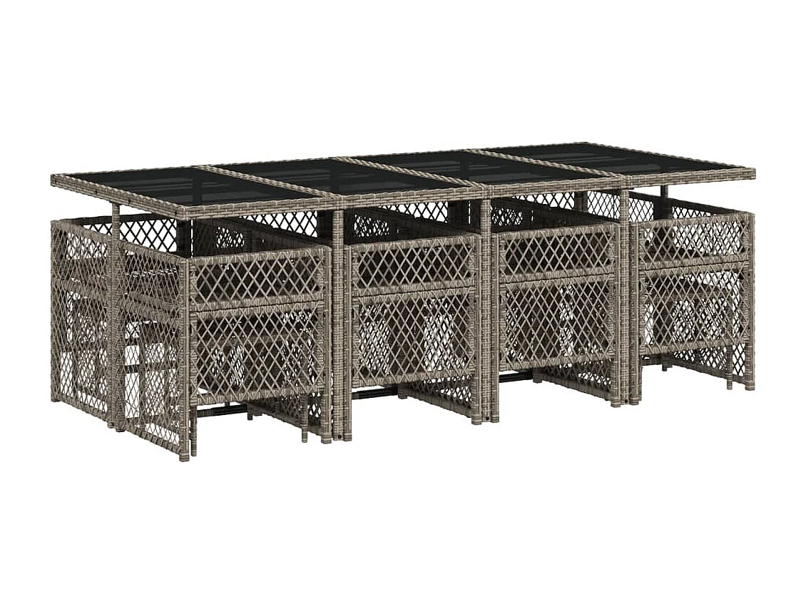 Set da Pranzo da Giardino 13pz con Cuscini Grigio in Polyrattan