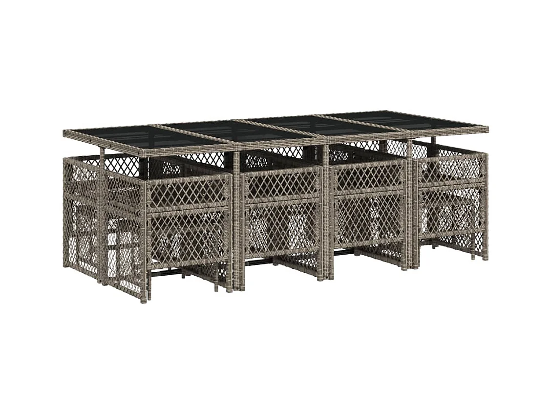 Ensemble à manger de jardin coussins 13 pcs gris résine tressée