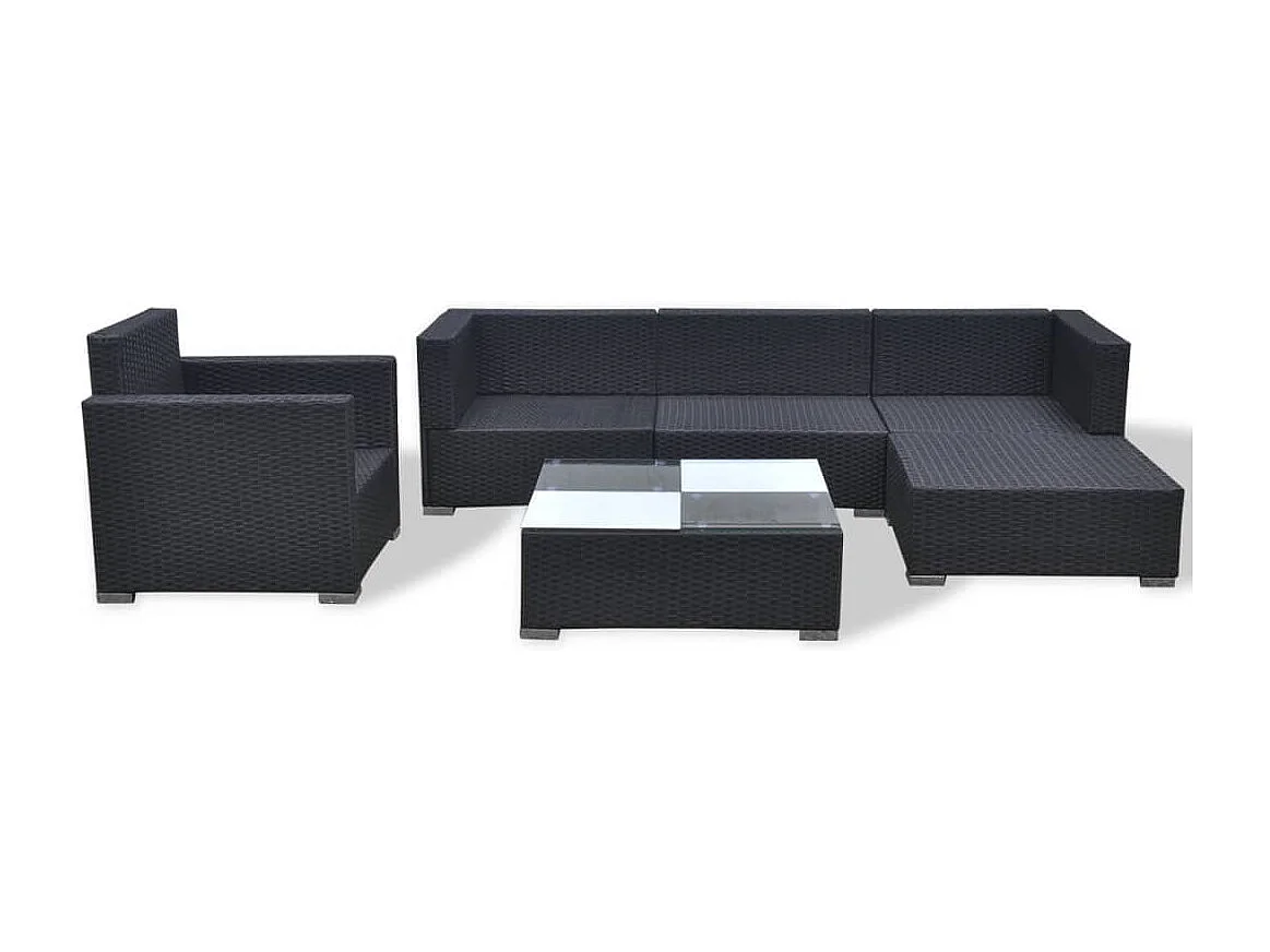 Salon de jardin 6 pcs avec coussins résine tressée noir