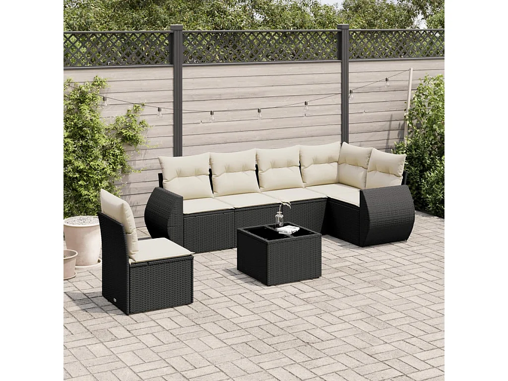 Set Divani da Giardino con Cuscini 7pz Nero Polyrattan
