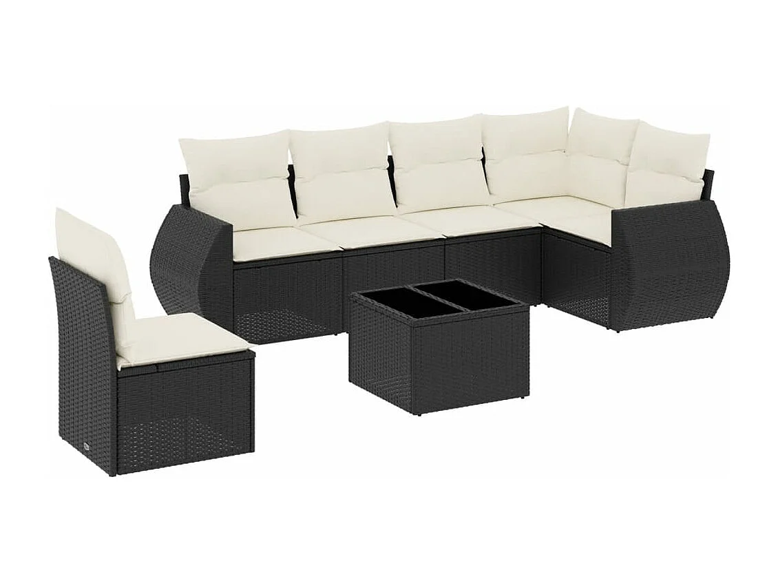 Set Divani da Giardino con Cuscini 7pz Nero Polyrattan
