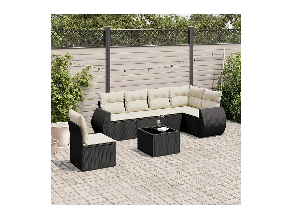 Set Divani da Giardino con Cuscini 7pz Nero Polyrattan
