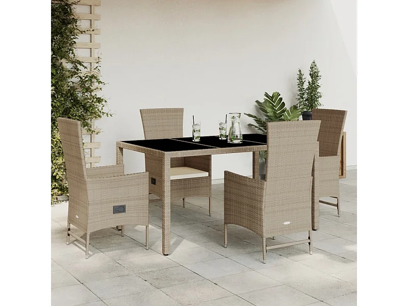 5-delige Tuinset met kussens poly rattan beige