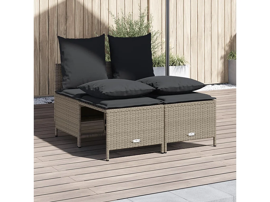 4-tlg. Garten-Sofagarnitur mit Kissen Hellgrau Poly Rattan