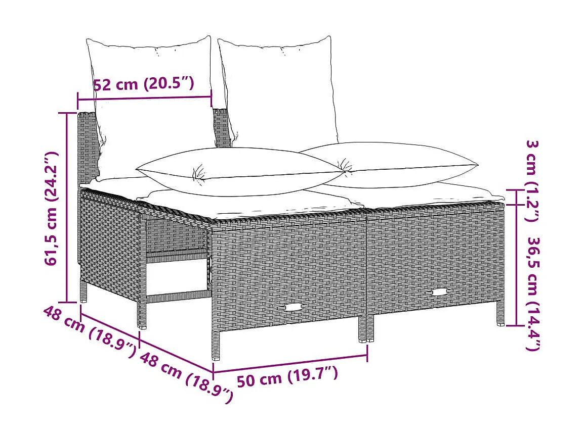 4-tlg. Garten-Sofagarnitur mit Kissen Hellgrau Poly Rattan