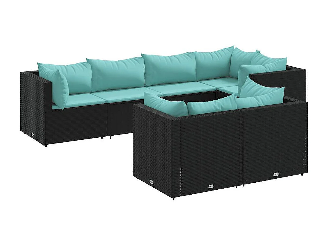 7-tlg. Garten-Lounge-Set mit Kissen Schwarz Poly Rattan