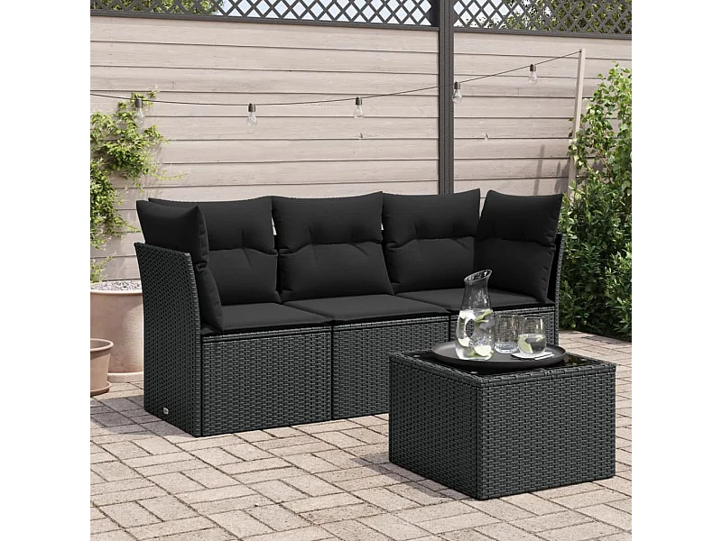 Set Divani da Giardino 4 pz con Cuscini Nero in Polyrattan