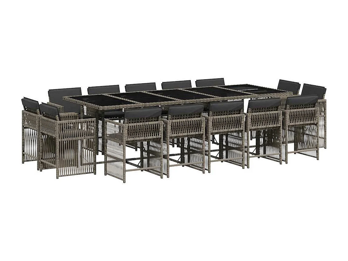 15-tlg. Garten-Essgruppe mit Kissen Grau Poly Rattan