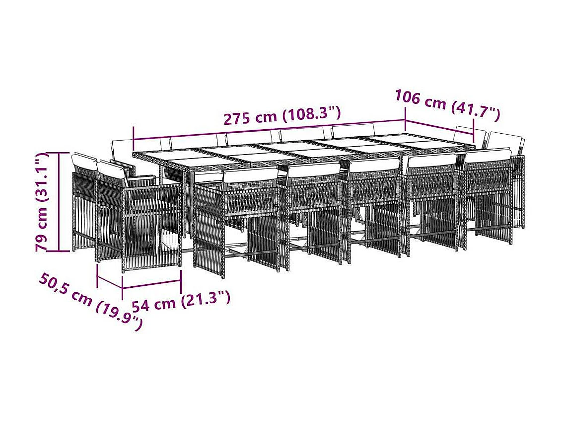 15-tlg. Garten-Essgruppe mit Kissen Grau Poly Rattan