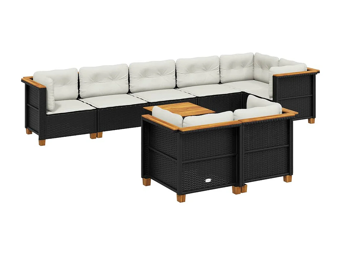 Set Divani da Giardino 9 pz con Cuscini Nero in Polyrattan