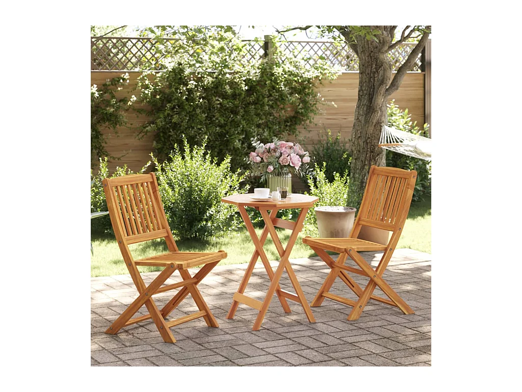 Set Bistrò Pieghevole 3pz in Legno Massello di Acacia