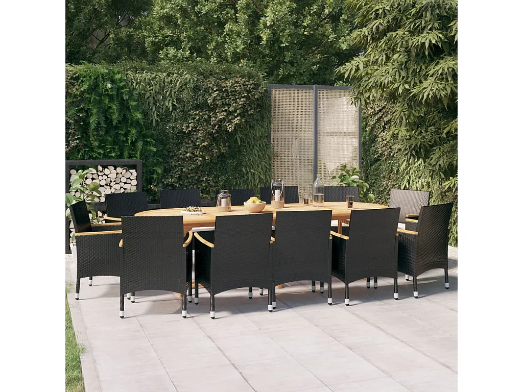 Ensemble à manger de jardin 13 pcs avec coussins Noir
