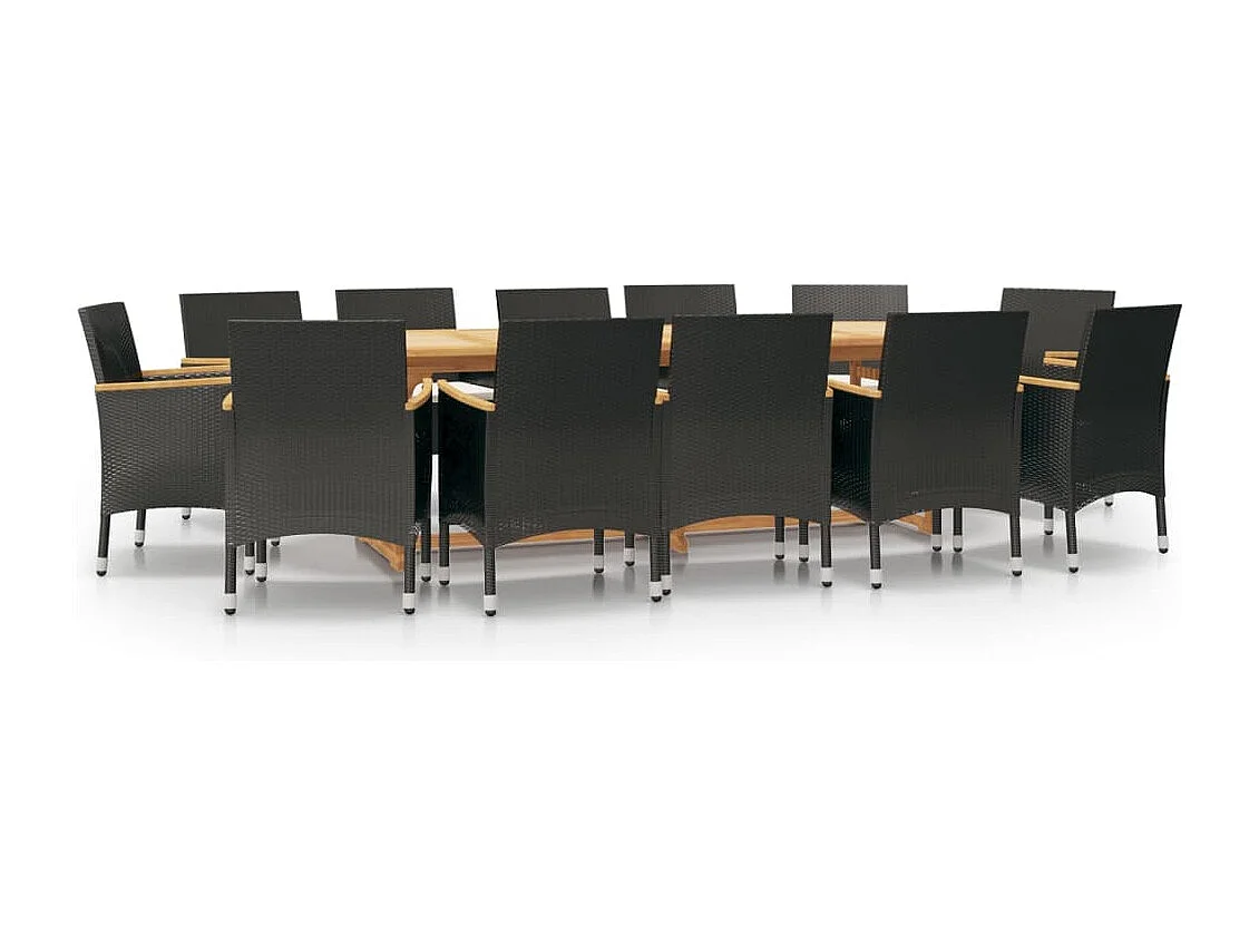 Ensemble à manger de jardin 13 pcs avec coussins Noir