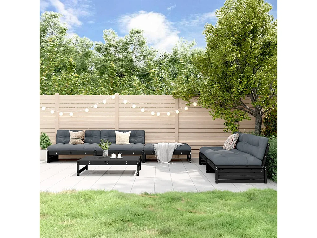 6-tlg. Garten-Lounge-Set Schwarz Massivholz Kiefer