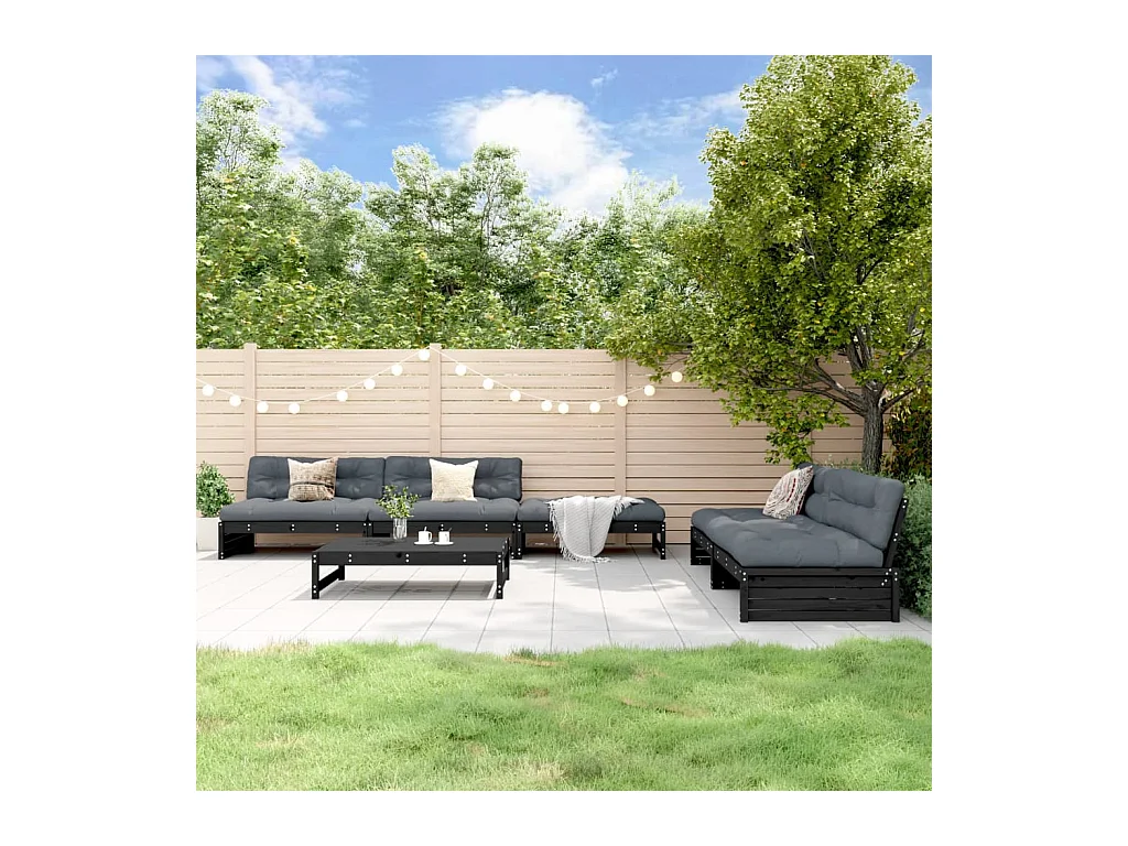 6-tlg. Garten-Lounge-Set Schwarz Massivholz Kiefer