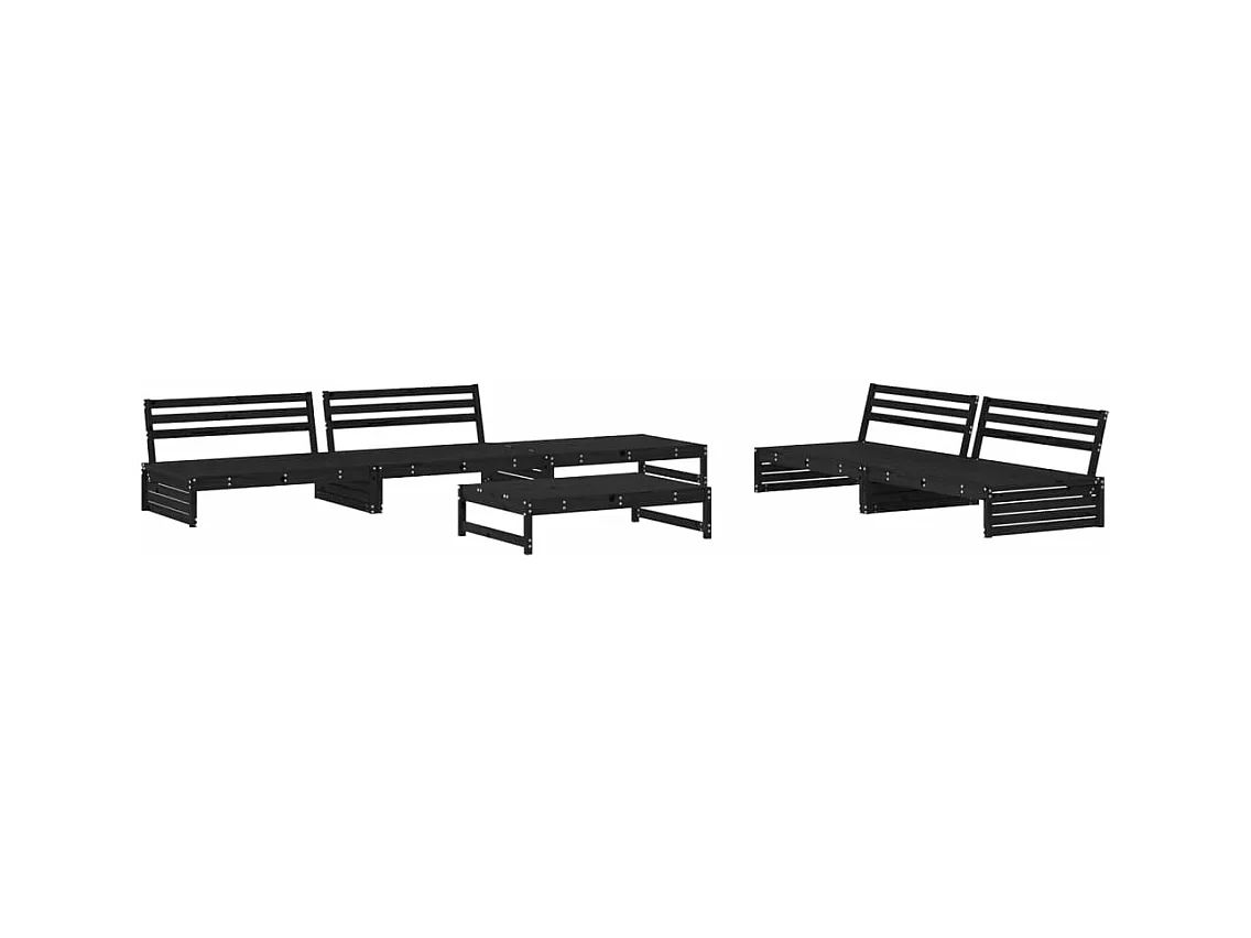Salon de jardin 6 pcs Noir Bois de pin massif