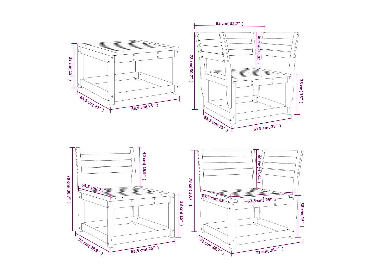 8-tlg. Garten-Lounge-Set Massivholz Kiefer