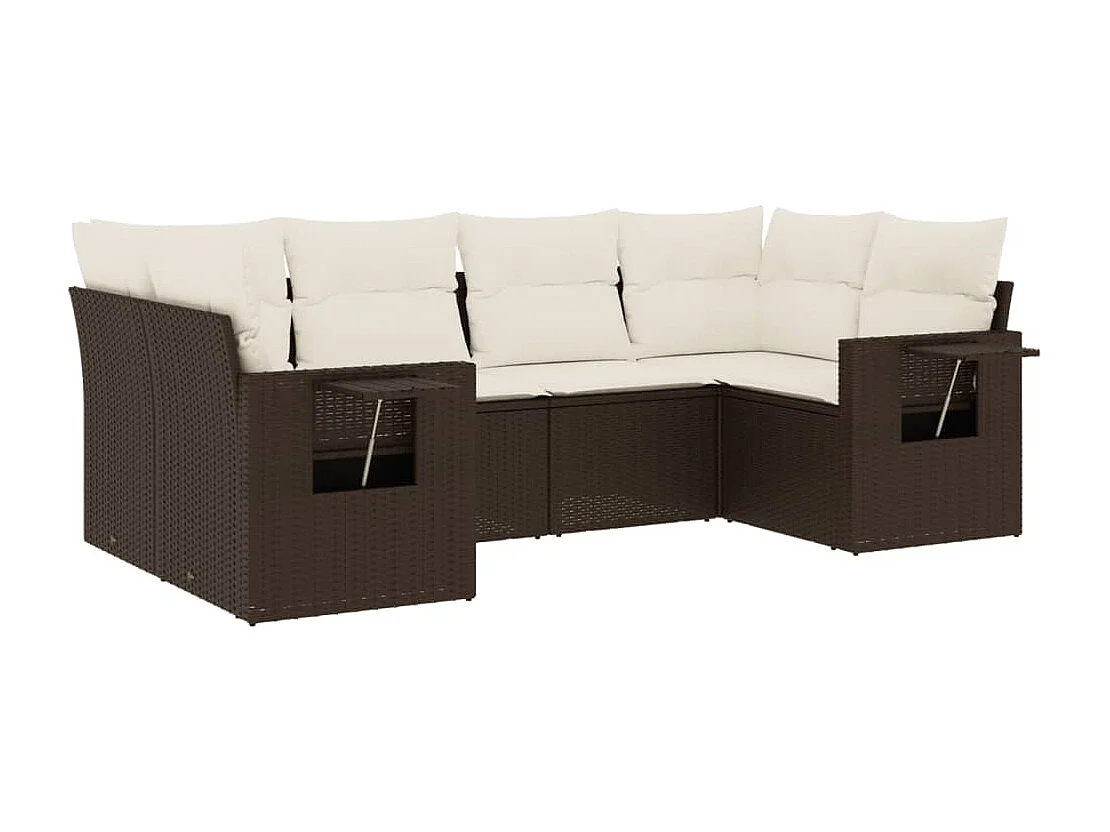 Salon de jardin avec coussins 6 pcs marron résine tressée
