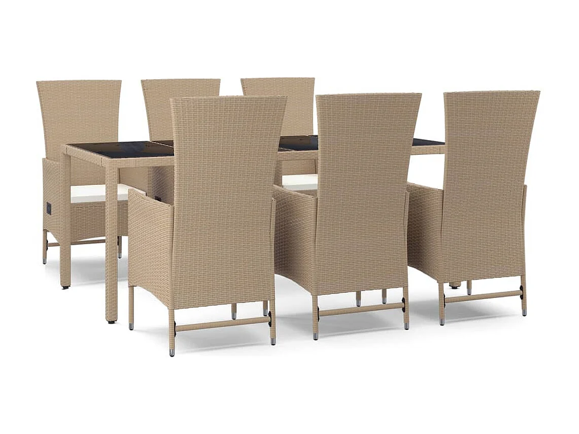 Ensemble à manger de jardin et coussins 7 pcs beige poly rotin