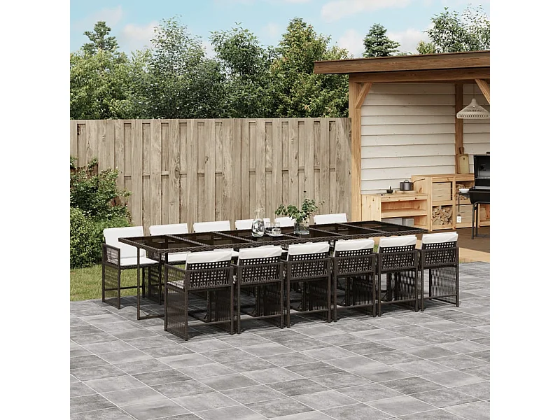 Ensemble à manger de jardin avec coussins 13 pcs marron rotin
