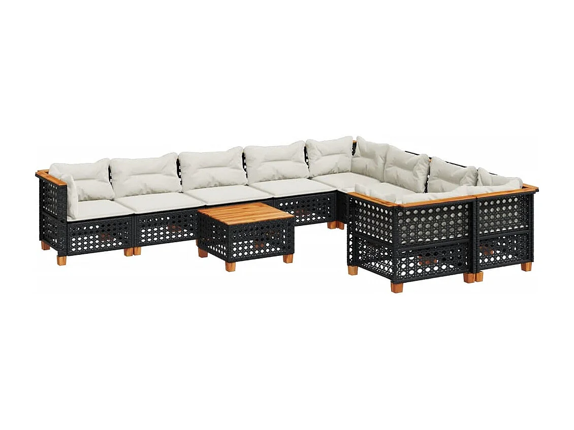 Salon de jardin 10 pcs avec coussins noir résine tressée