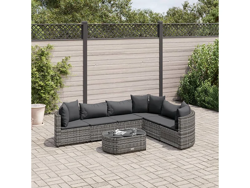 Salon de jardin avec coussins 7 pcs gris résine tressée