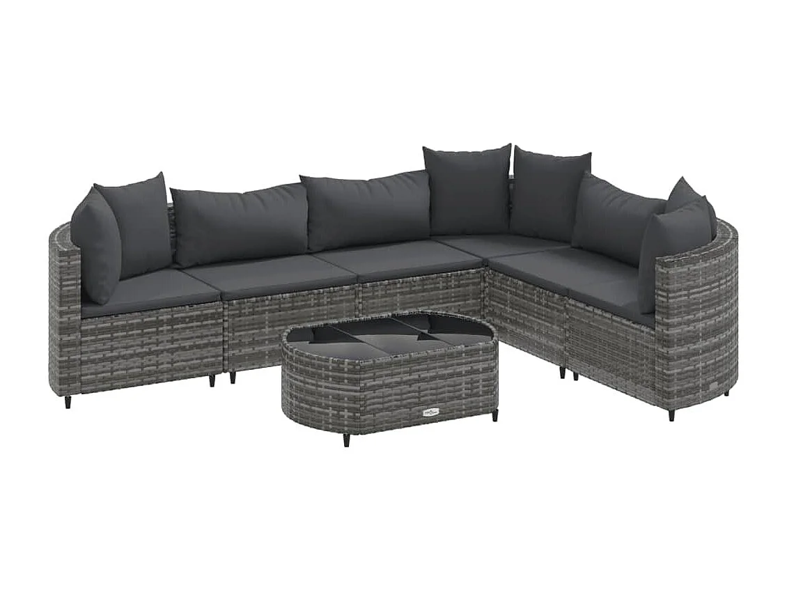 Set Divani da Giardino 7 pz con Cuscini Grigio in Polyrattan