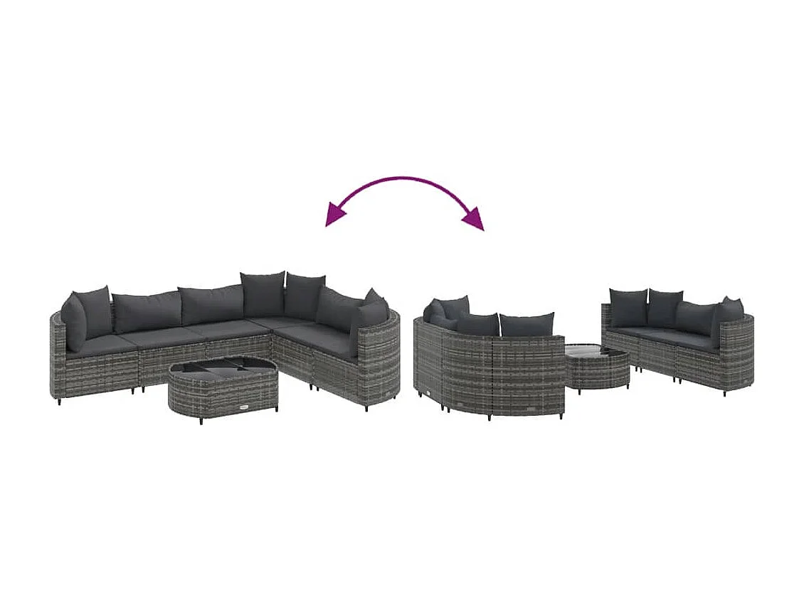 Set Divani da Giardino 7 pz con Cuscini Grigio in Polyrattan