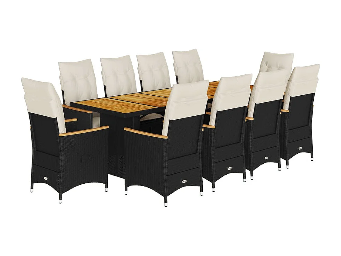 Ensemble de bistro de jardin 11 pcs coussins noir poly rotin