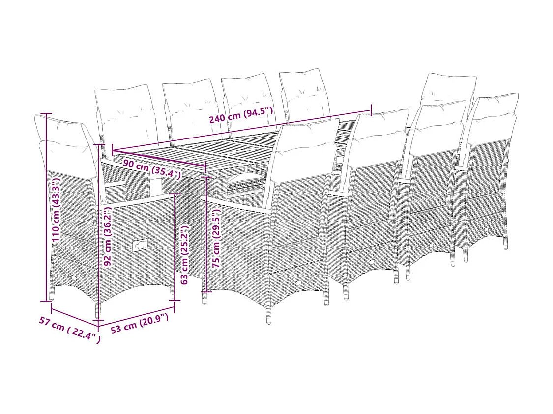Ensemble de bistro de jardin 11 pcs coussins noir poly rotin