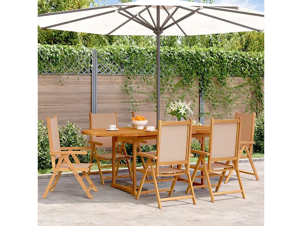 Ensemble à manger de jardin 7 pcs taupe tissu et bois massif