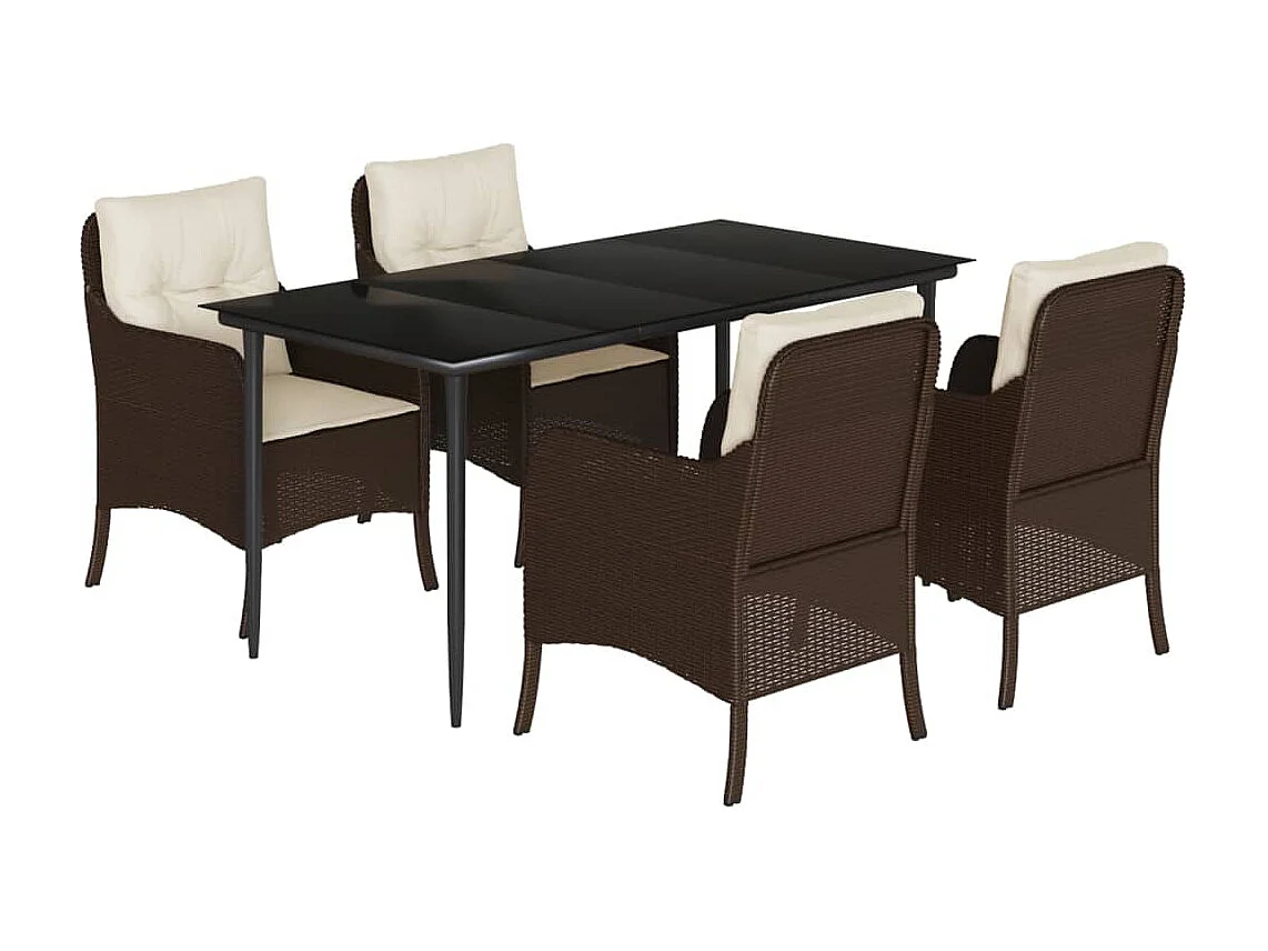 Ensemble à manger de jardin 5 pcs et coussins marron poly rotin