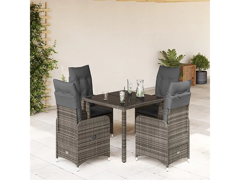 Ensemble de bistro de jardin 5 pcs coussins gris poly rotin