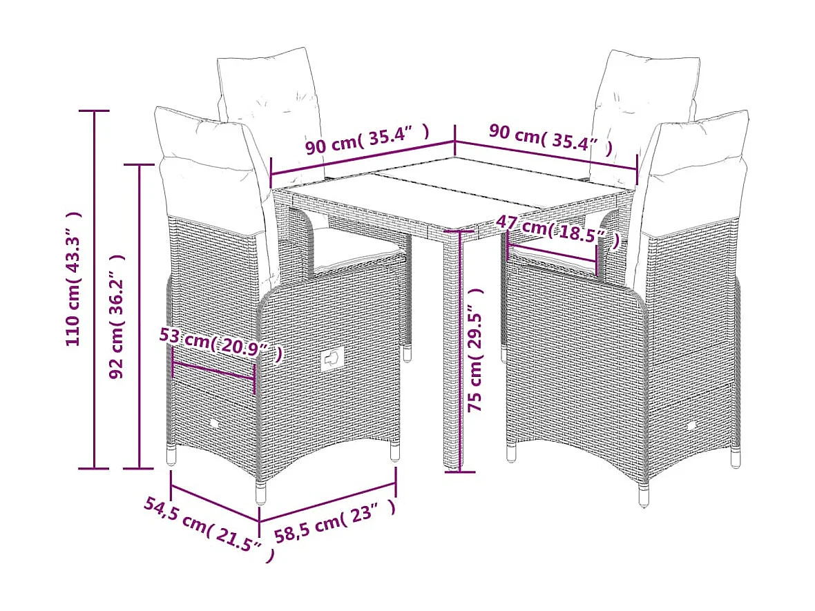 Ensemble de bistro de jardin 5 pcs coussins gris poly rotin