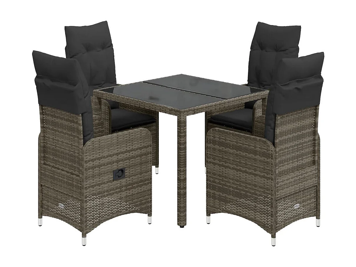 Ensemble de bistro de jardin 5 pcs coussins gris poly rotin