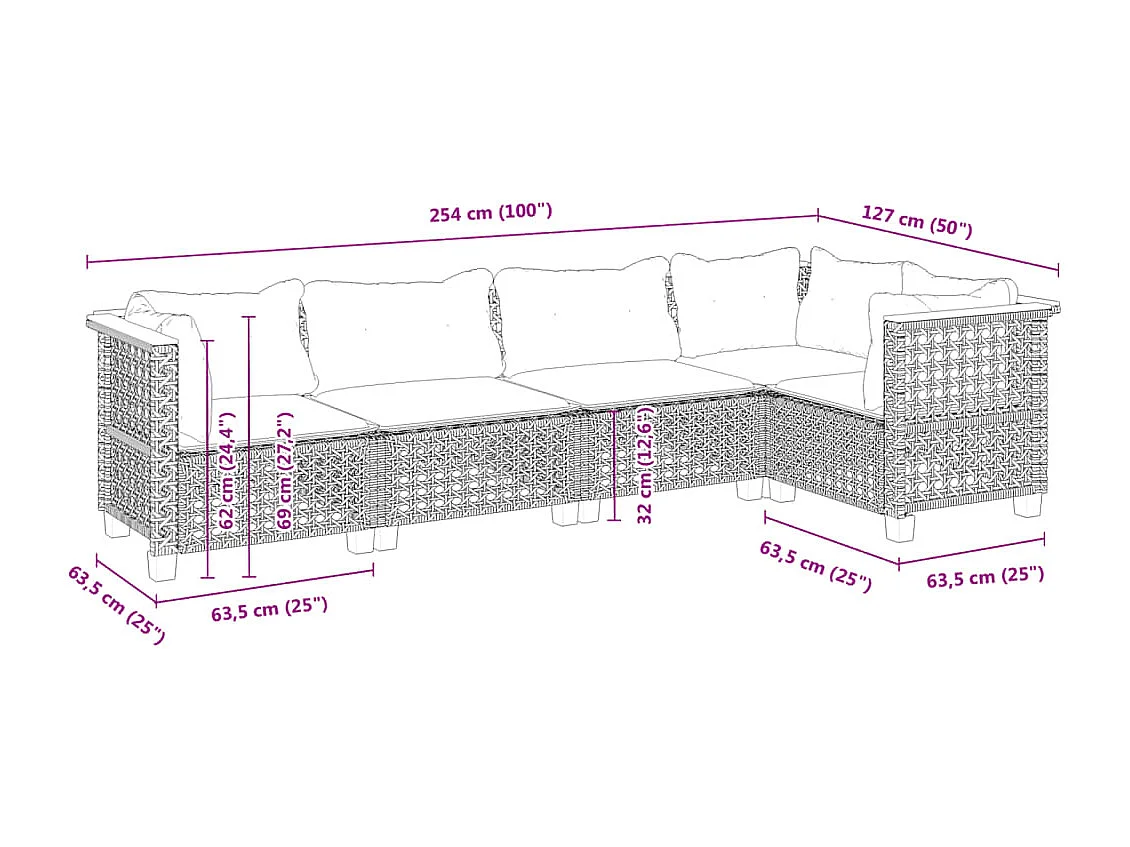 Salon de jardin 5 pcs avec coussins noir résine tressée