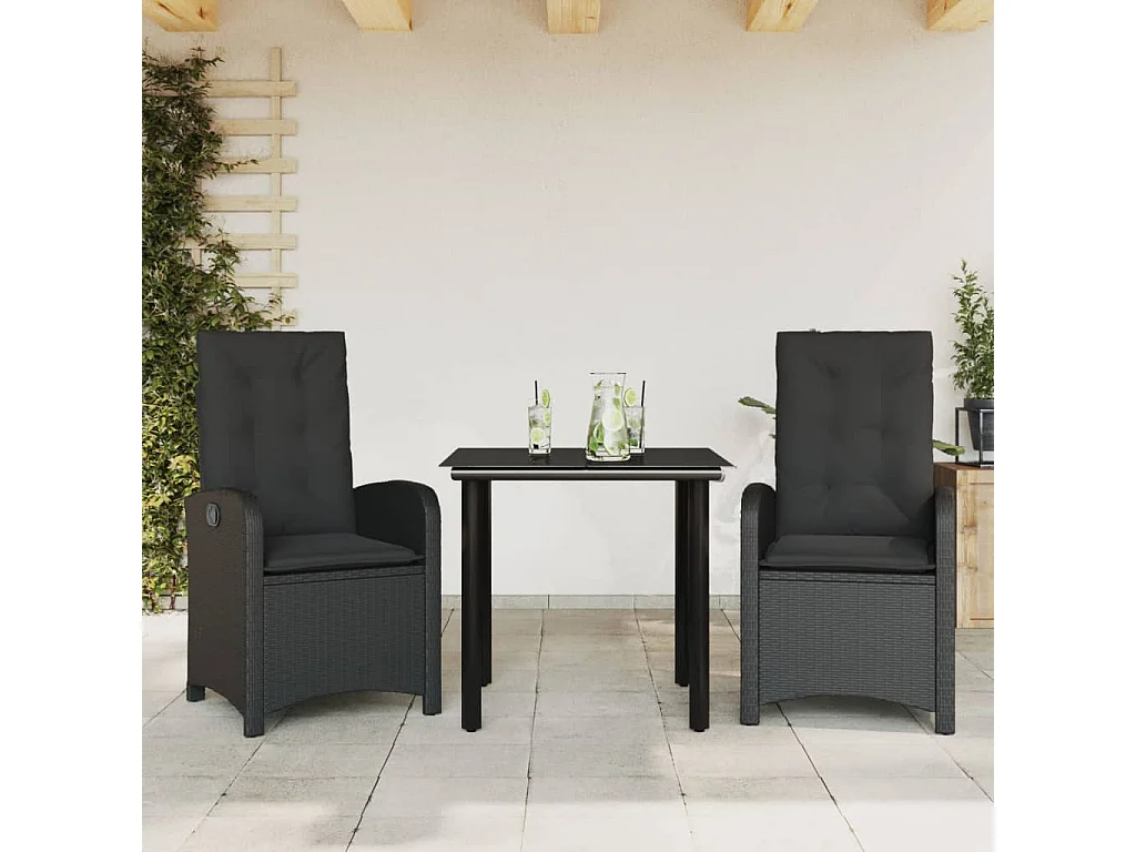 Ensemble à manger de jardin avec coussins 3 pcs Noir