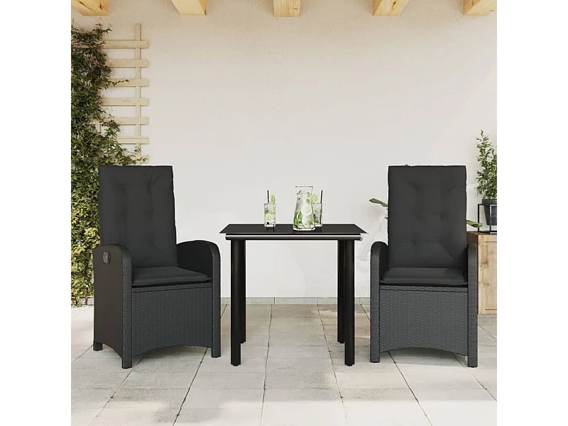 Ensemble à manger de jardin avec coussins 3 pcs Noir