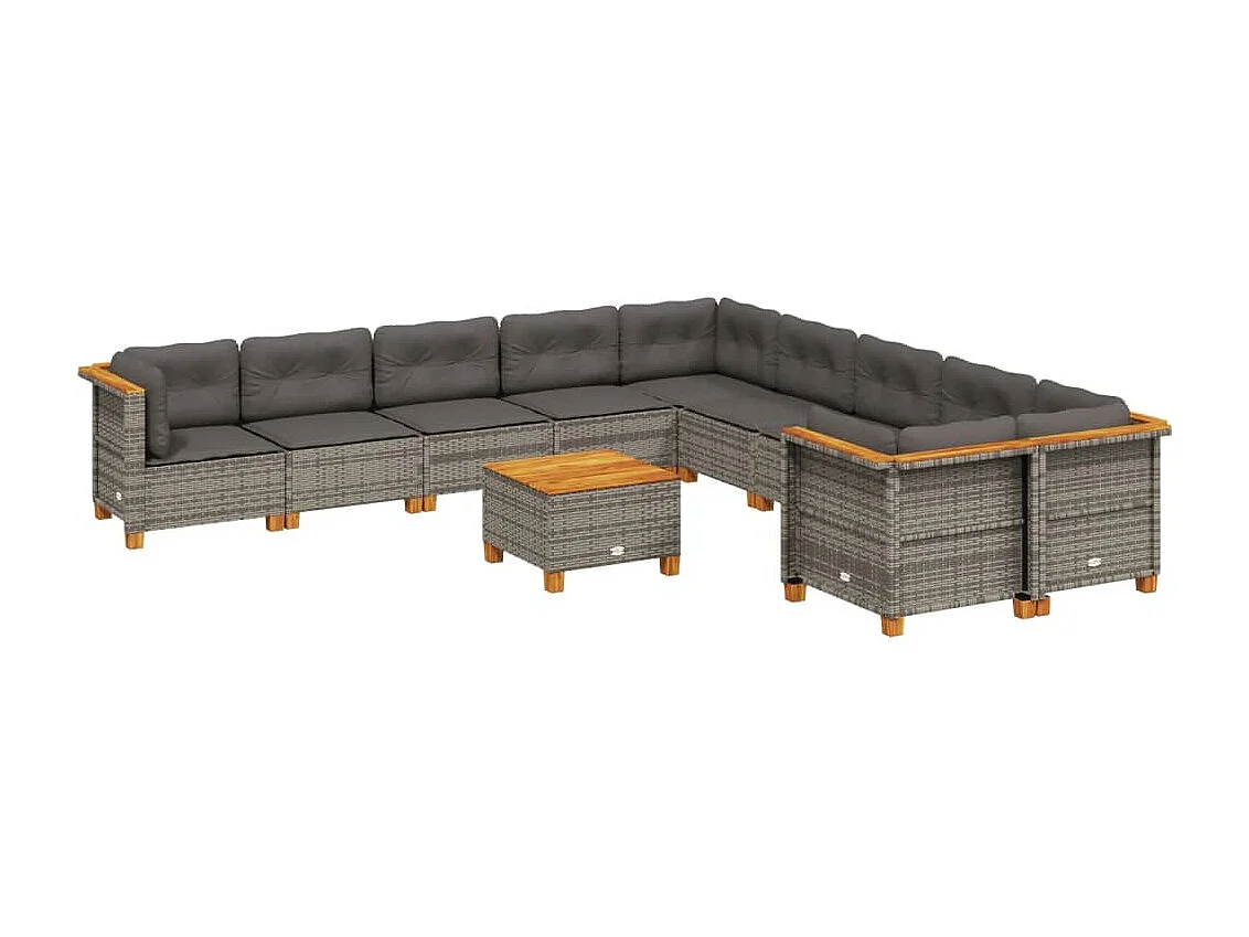 Set Divani da Giardino 11 pz con Cuscini in Polyrattan Grigio