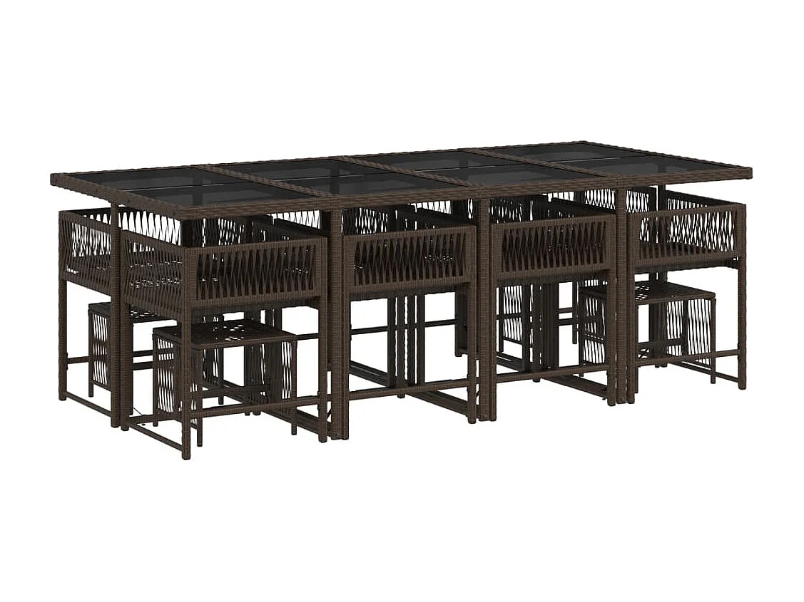 Ensemble à manger de jardin avec coussins 13 pcs marron rotin