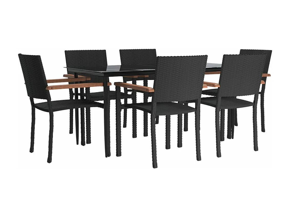 7-tlg. Garten-Essgruppe Schwarz Poly Rattan