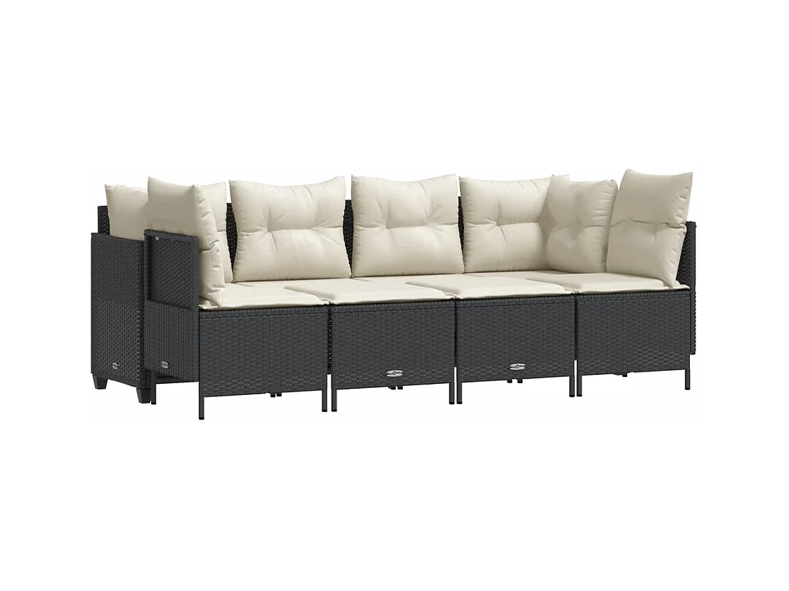 Salon de jardin 5 pcs avec coussins noir résine tressée