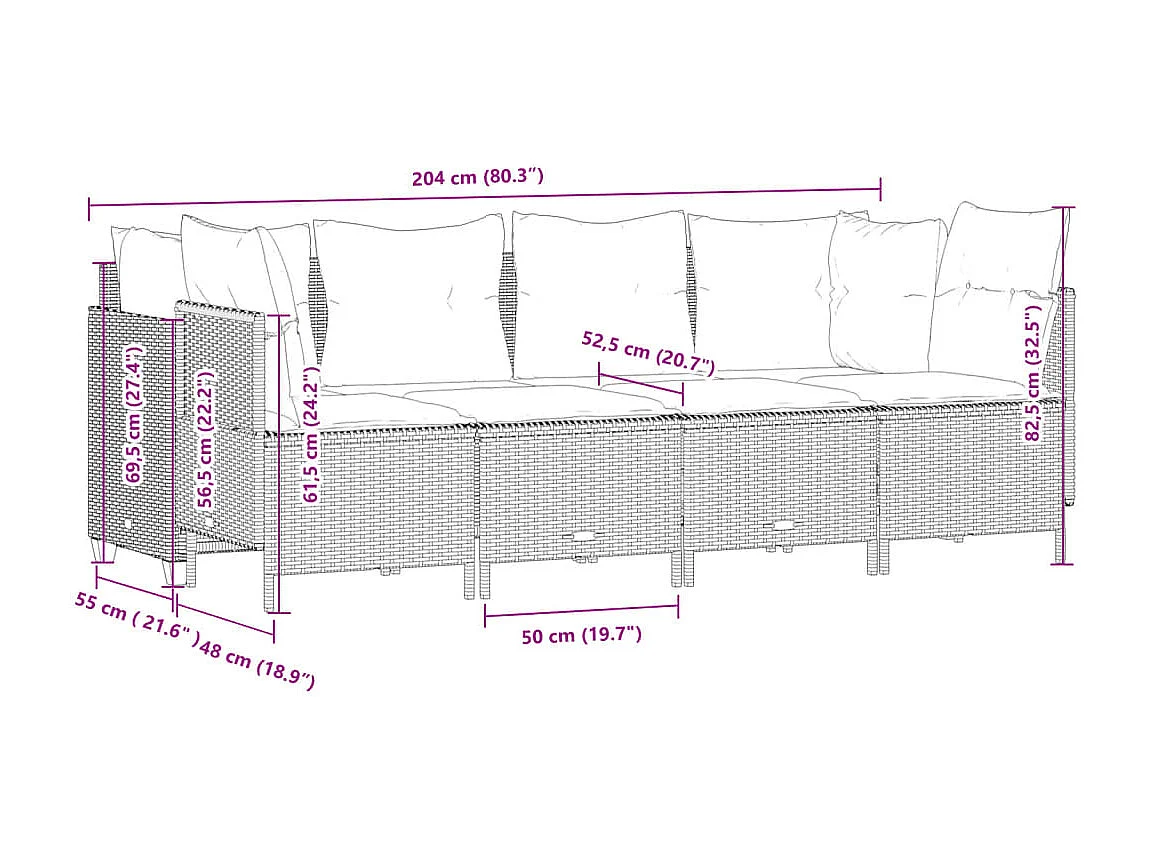 5-tlg. Garten-Sofagarnitur mit Kissen Schwarz Poly Rattan