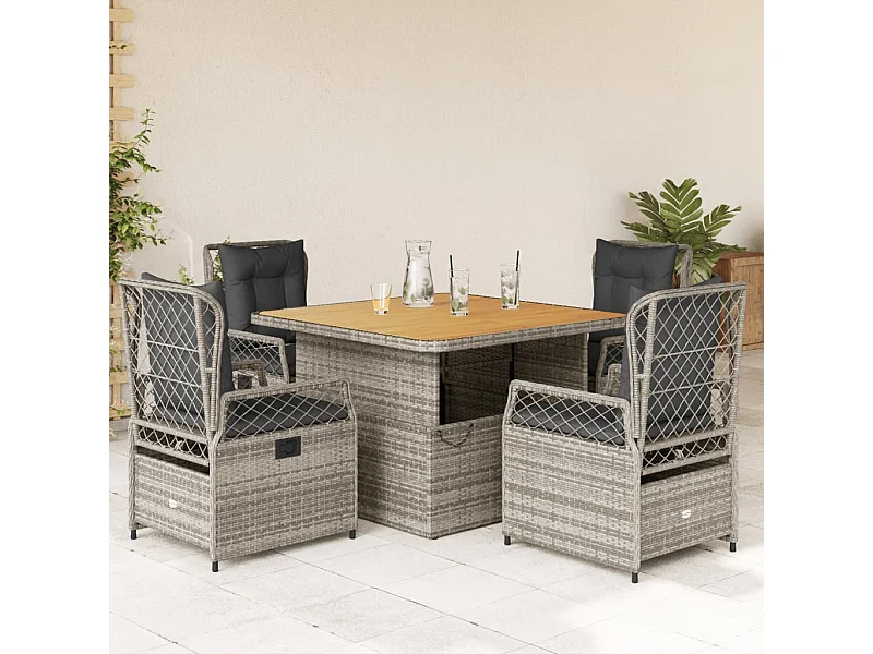 Set da Pranzo da Giardino 5 pz con Cuscini in Polyrattan Grigio