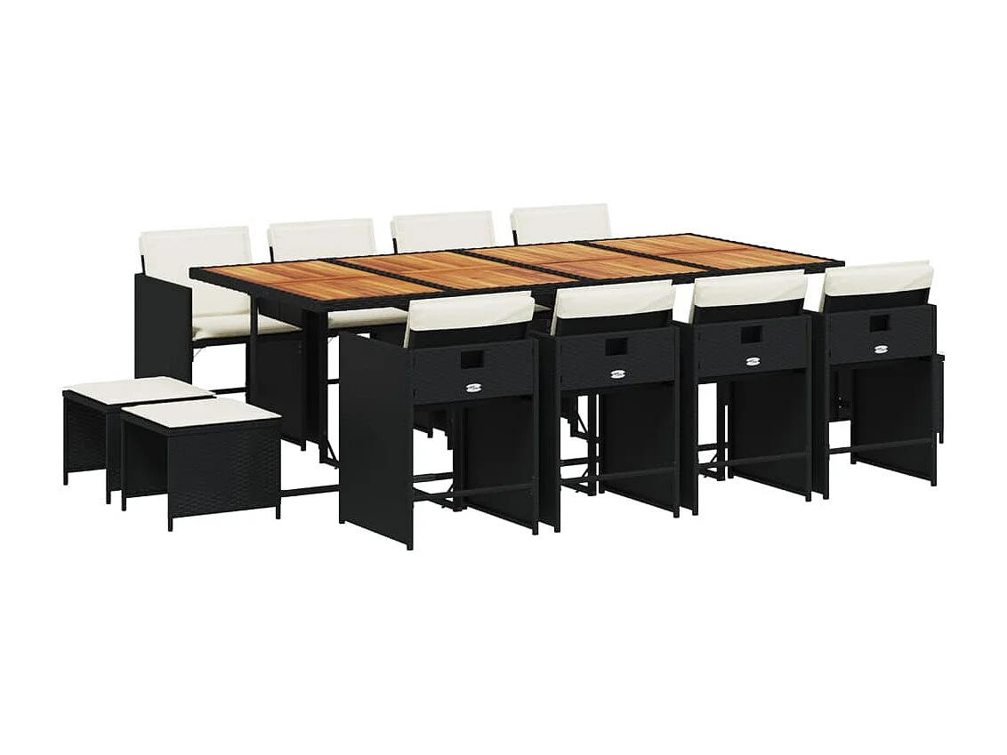 Ensemble à manger de jardin 13 pcs coussins noir résine tressée