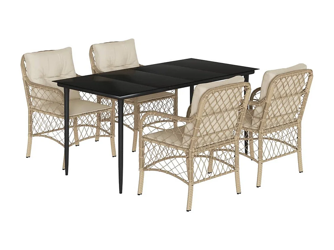 5-tlg. Garten-Essgruppe mit Kissen Beige Poly Rattan