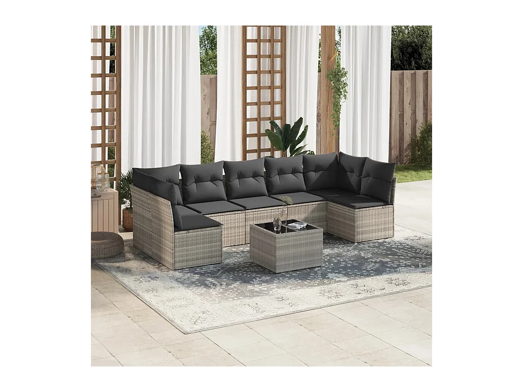 Set Divano da Giardino 8pz con Cuscini Grigio Chiaro Polyrattan