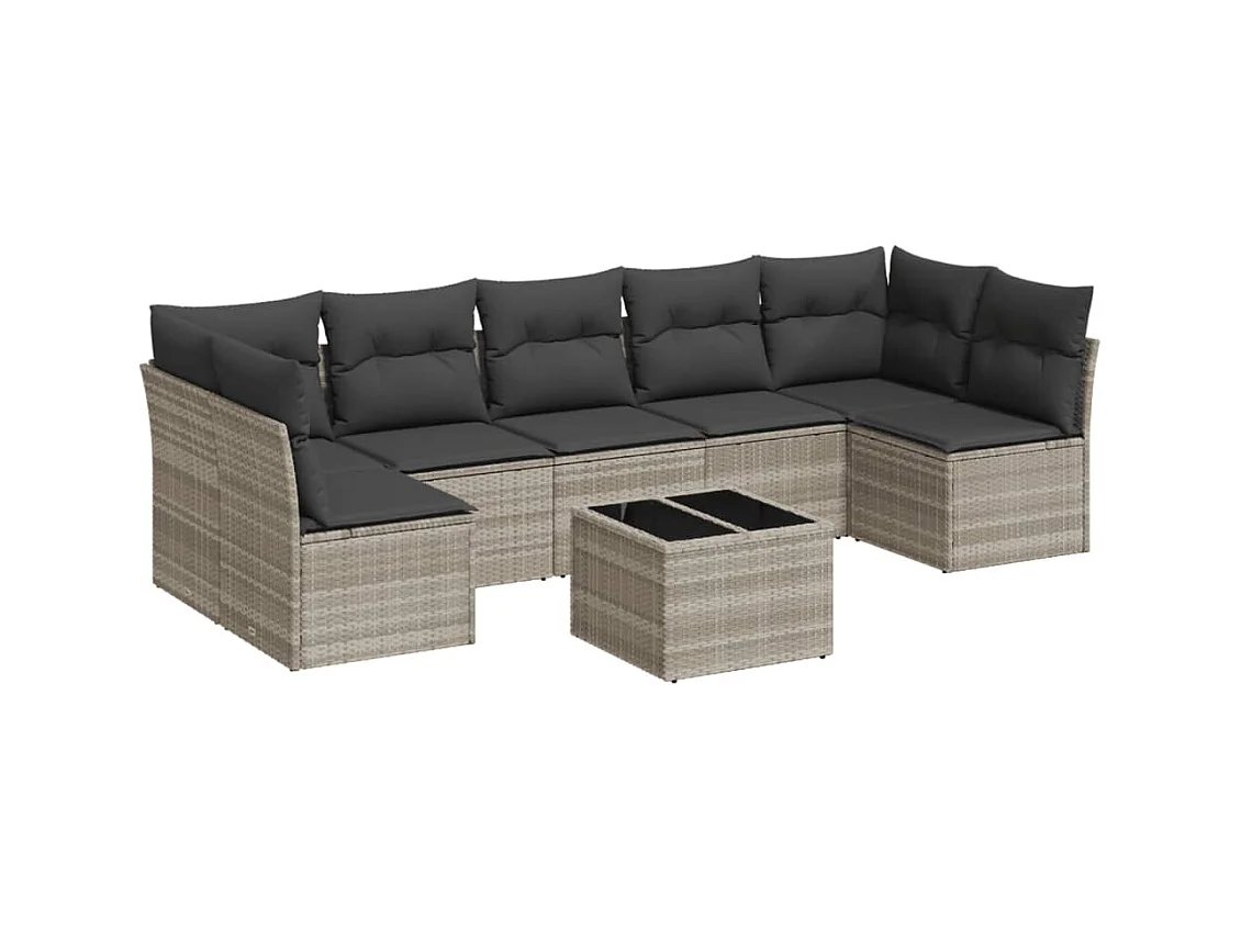 Salon de jardin 8 pcs avec coussins gris clair résine tressée