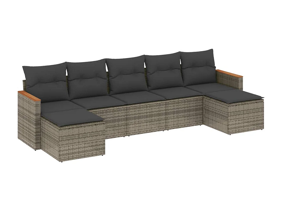 Set Divani da Giardino 7 pz con Cuscini Grigio in Polyrattan