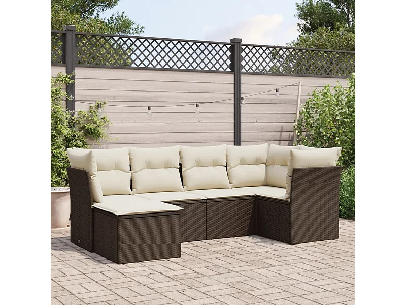 6-delige Loungeset met kussens poly rattan bruin